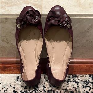 Tory Burch Burgundy Flats with Floral Accent